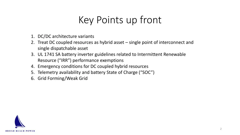 key points up front
