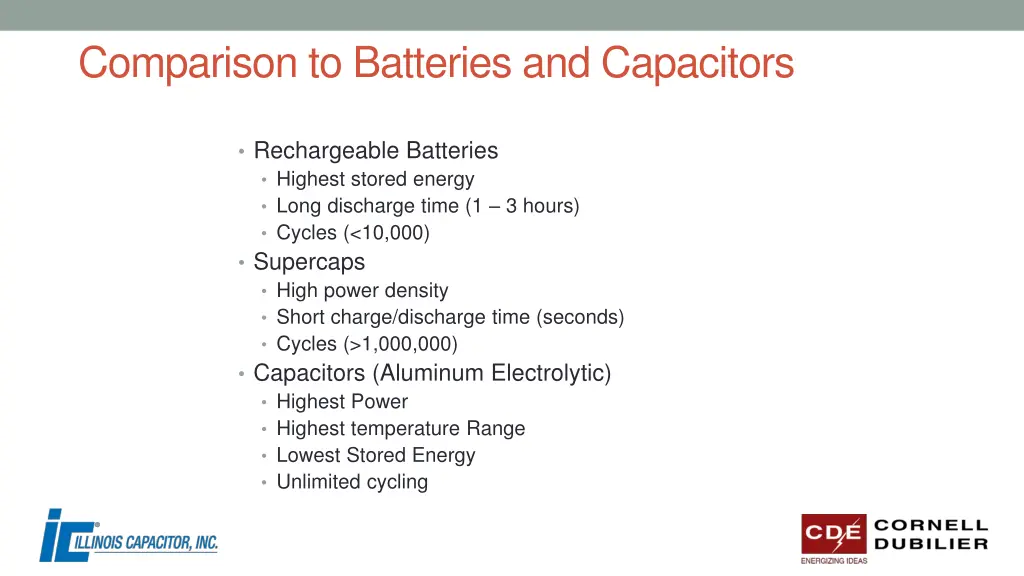 comparison to batteries and capacitors