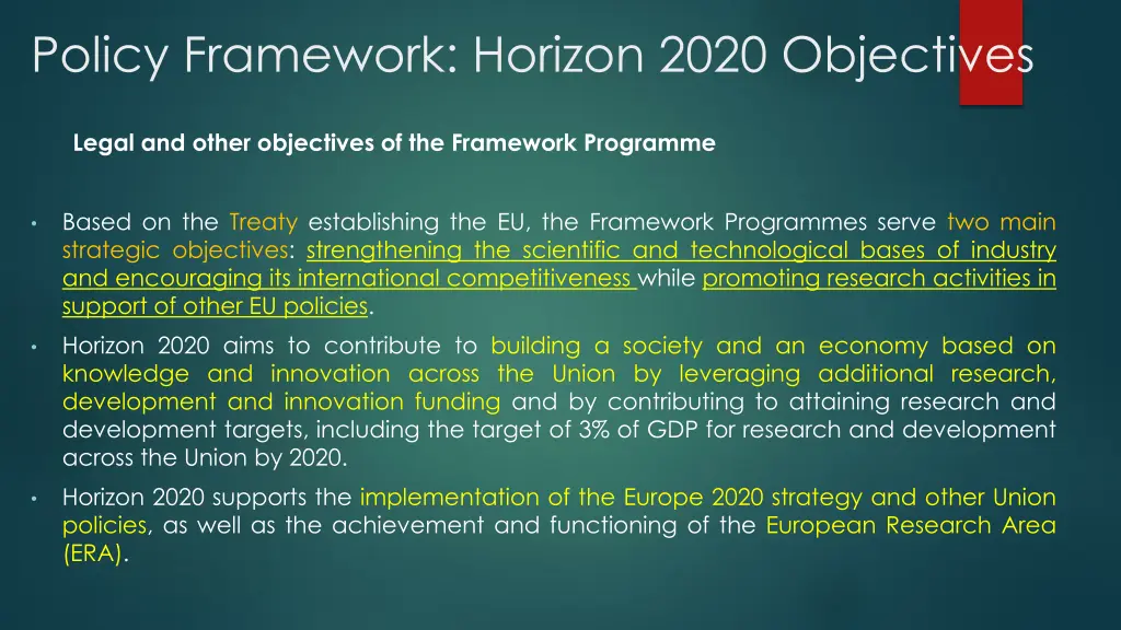 policy framework horizon 2020 objectives