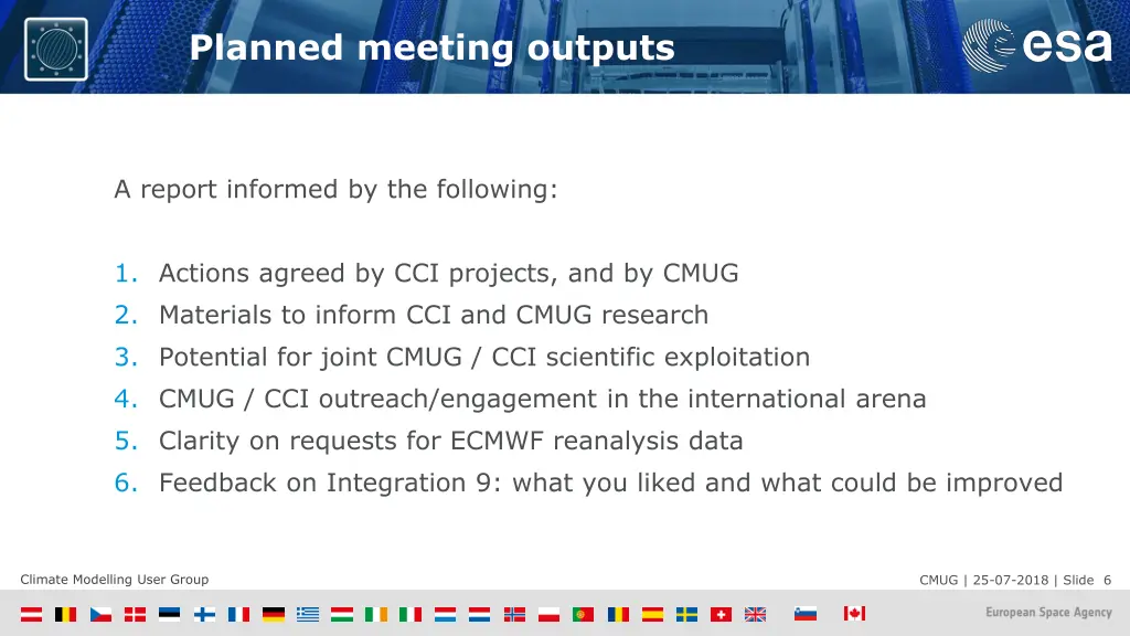 planned meeting outputs