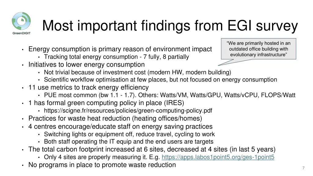 most important findings from egi survey