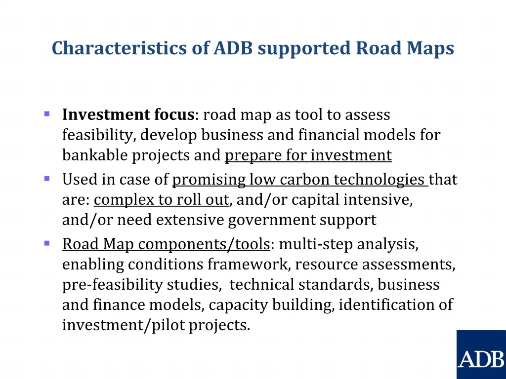 characteristics of adb supported road maps