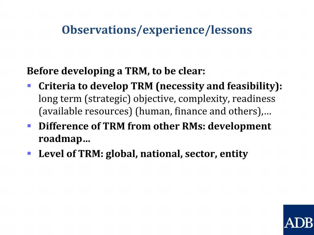 observations experience lessons