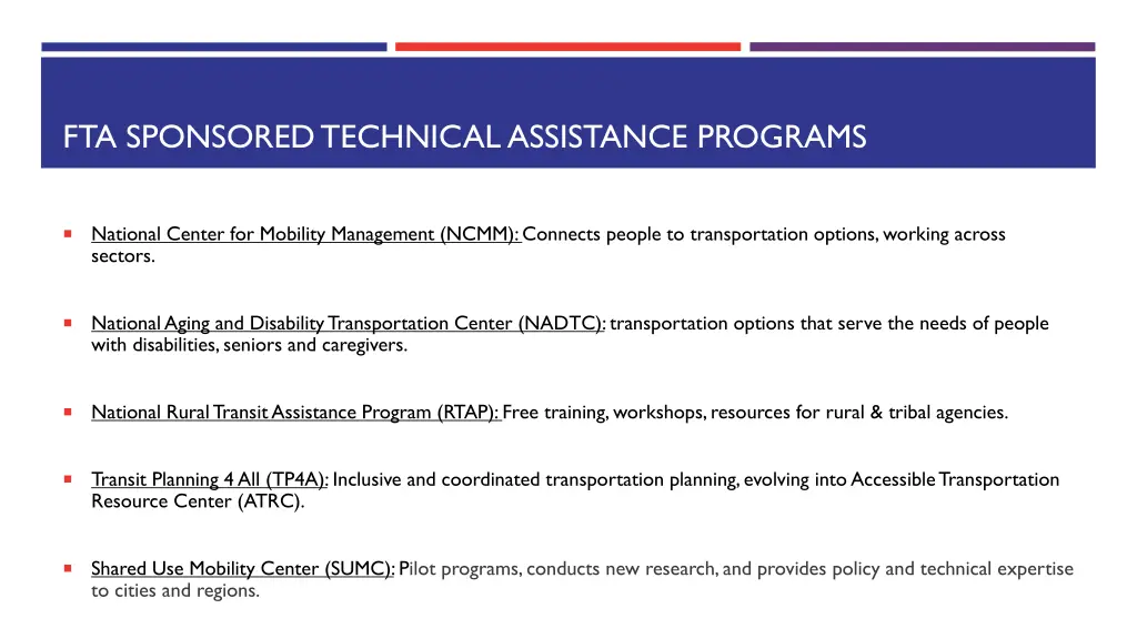 fta sponsored technical assistance programs