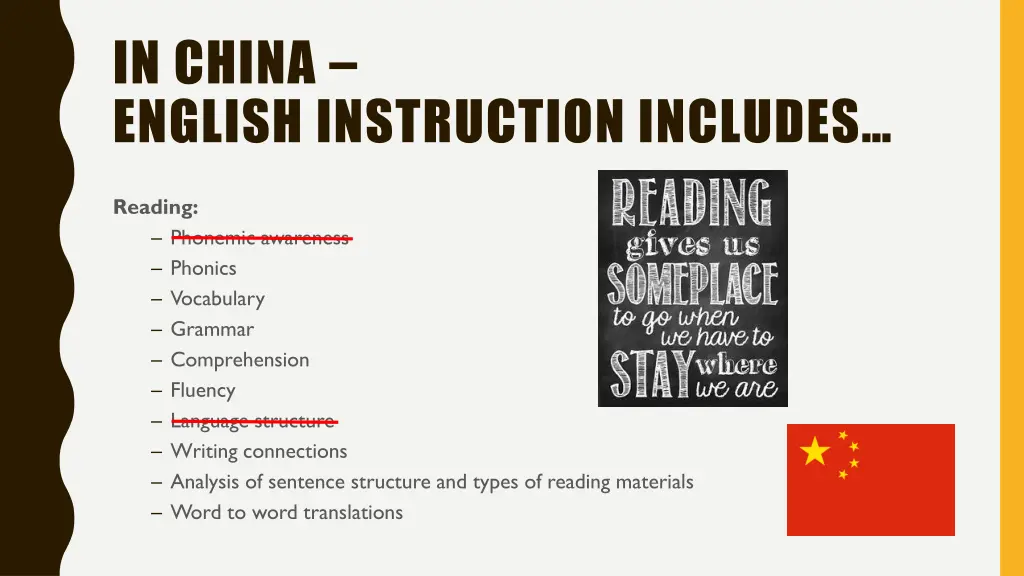 in china english instruction includes