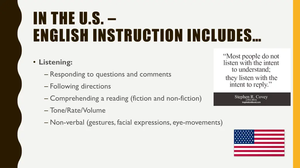 in the u s english instruction includes 5