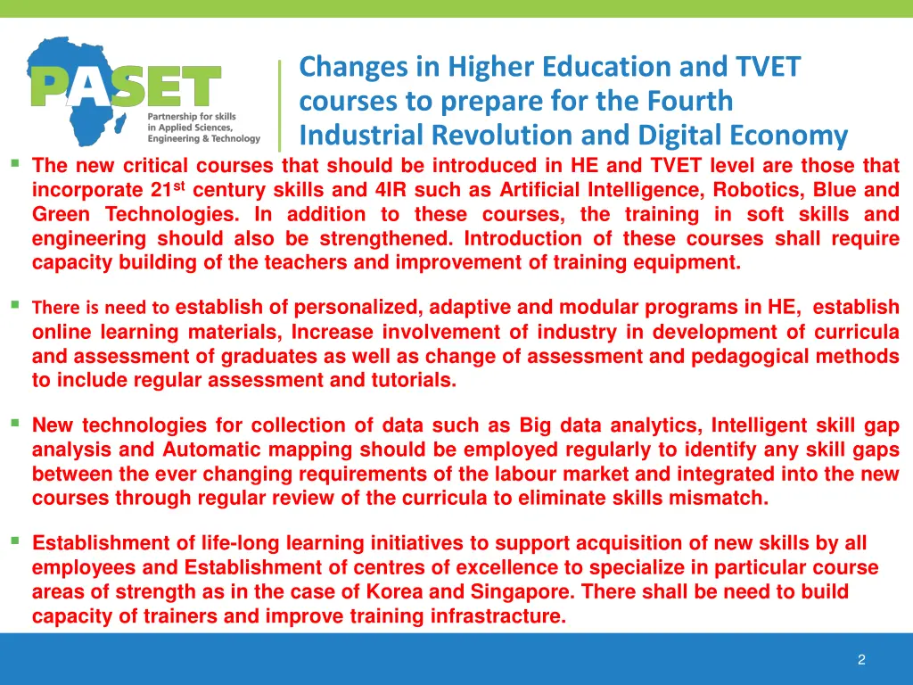 changes in higher education and tvet courses