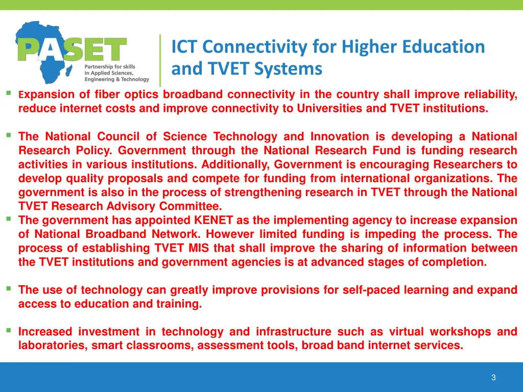 ict connectivity for higher education and tvet