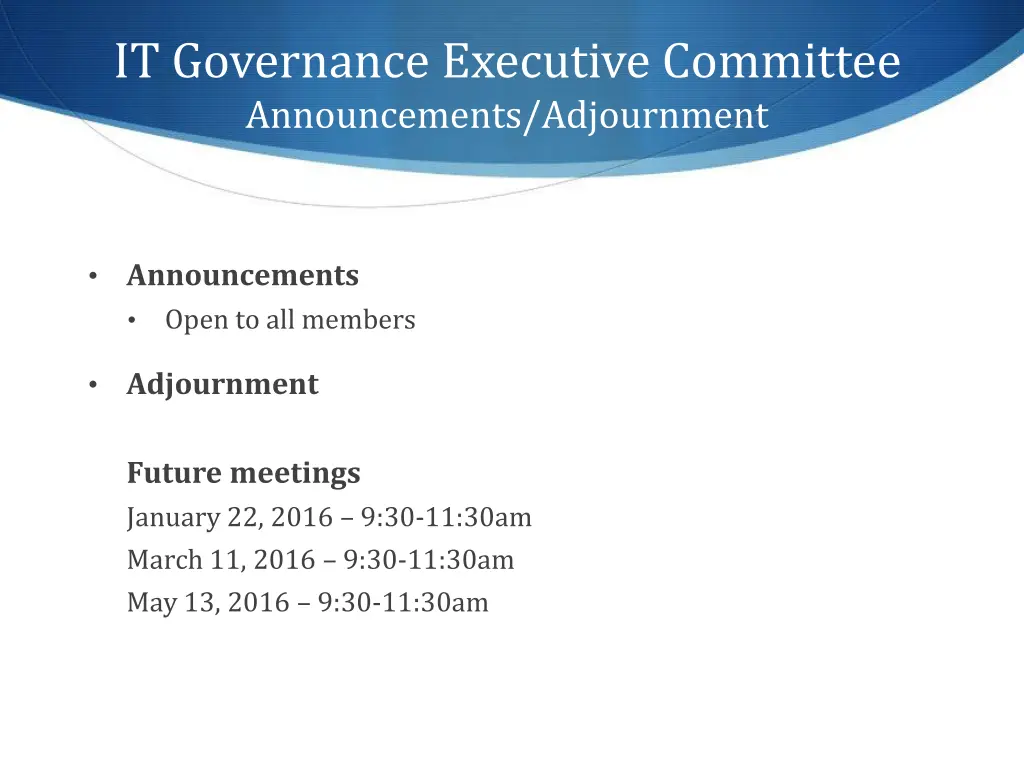 it governance executive committee announcements