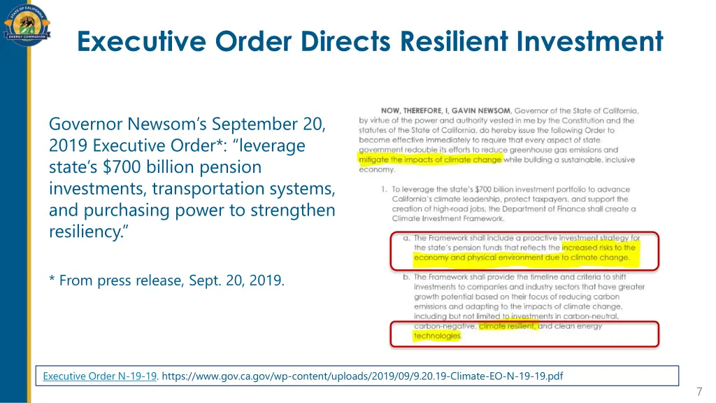 executive order directs resilient investment