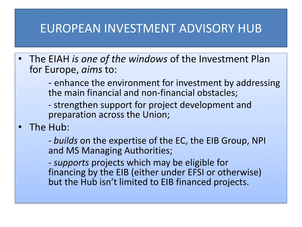 european investment advisory hub