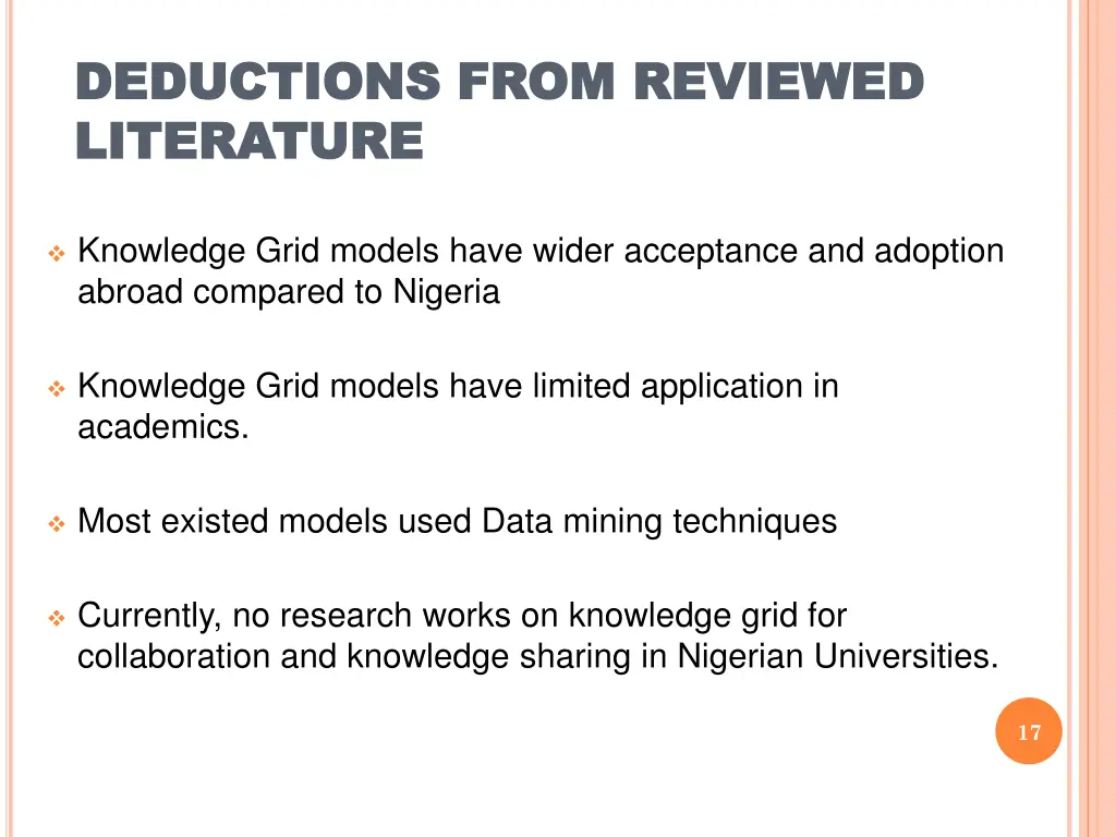 deductions from reviewed deductions from reviewed