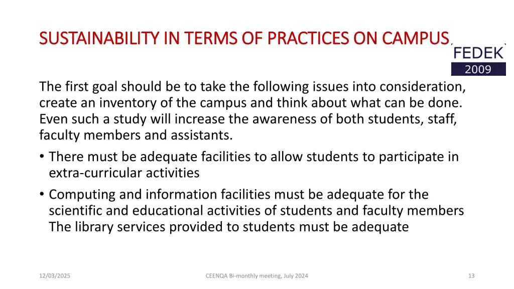 sustainability in terms of practices on campus