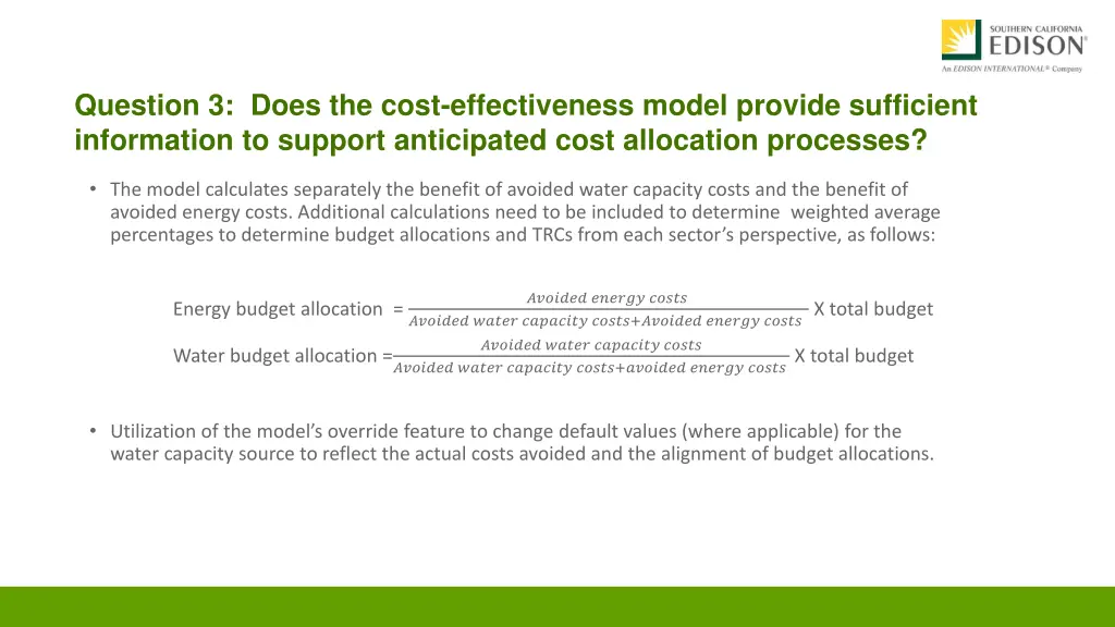 question 3 does the cost effectiveness model