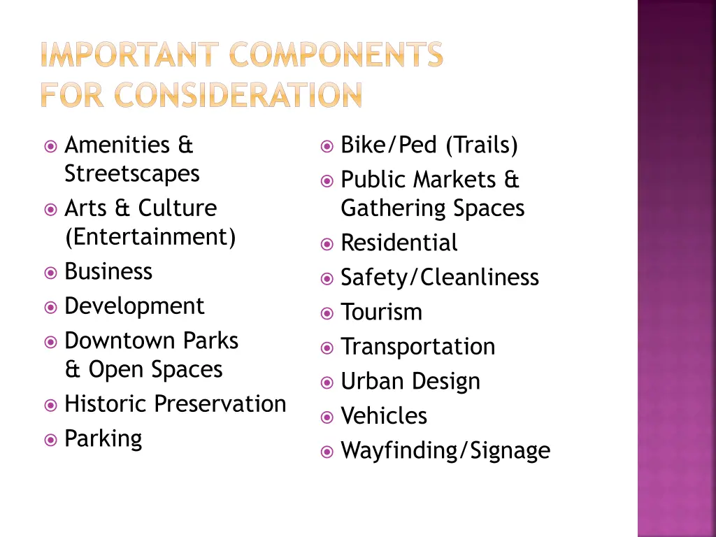 important components for consideration