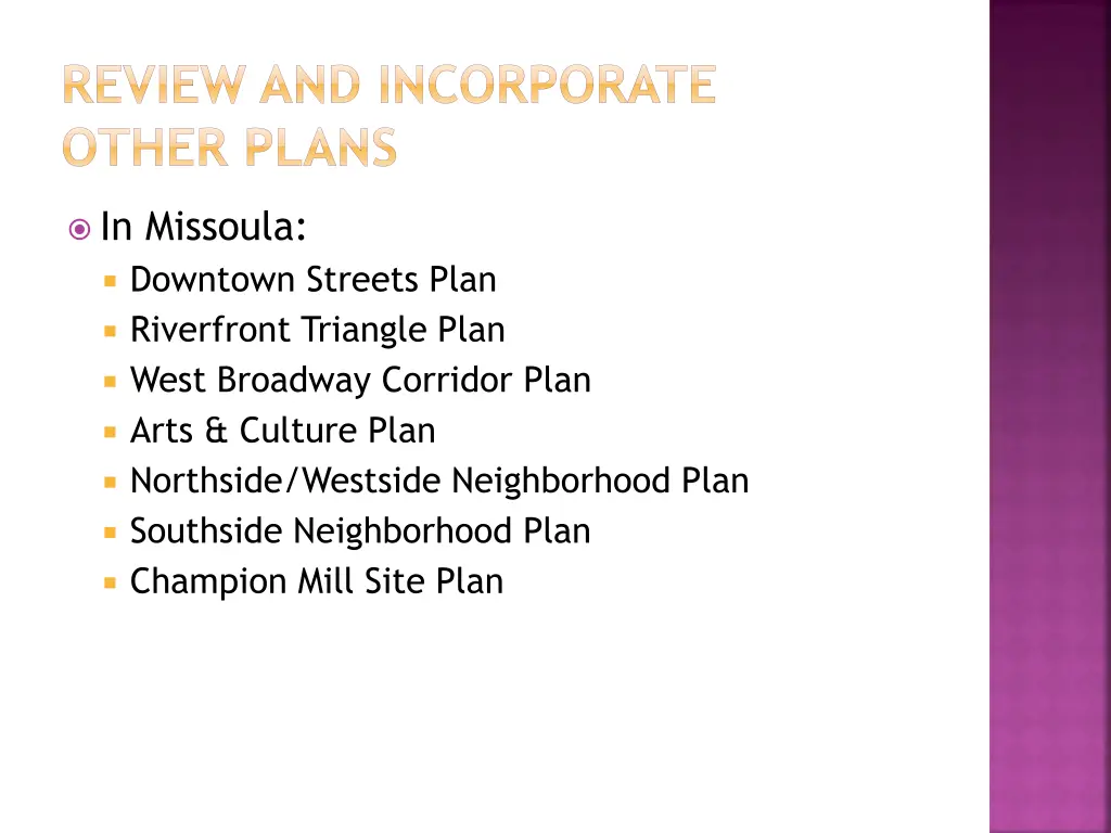 review and incorporate other plans