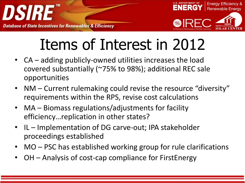 items of interest in 2012 ca adding publicly