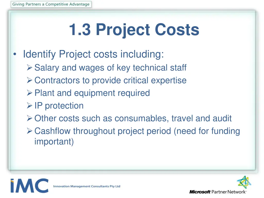 1 3 project costs