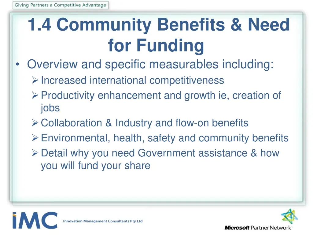 1 4 community benefits need for funding overview