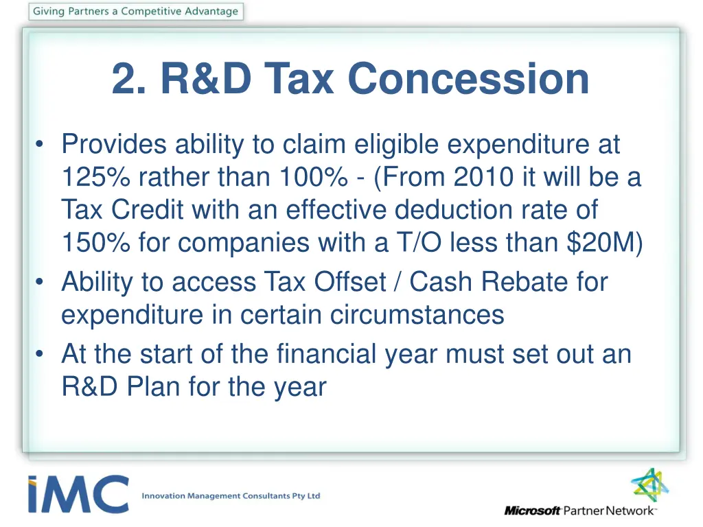 2 r d tax concession