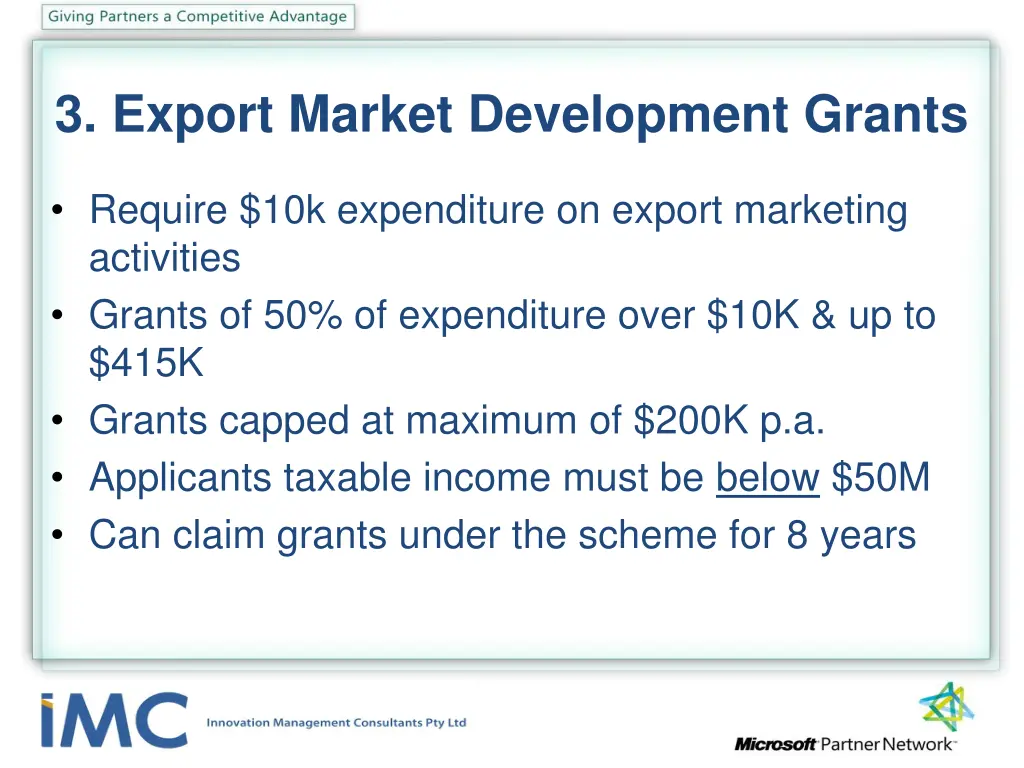 3 export market development grants