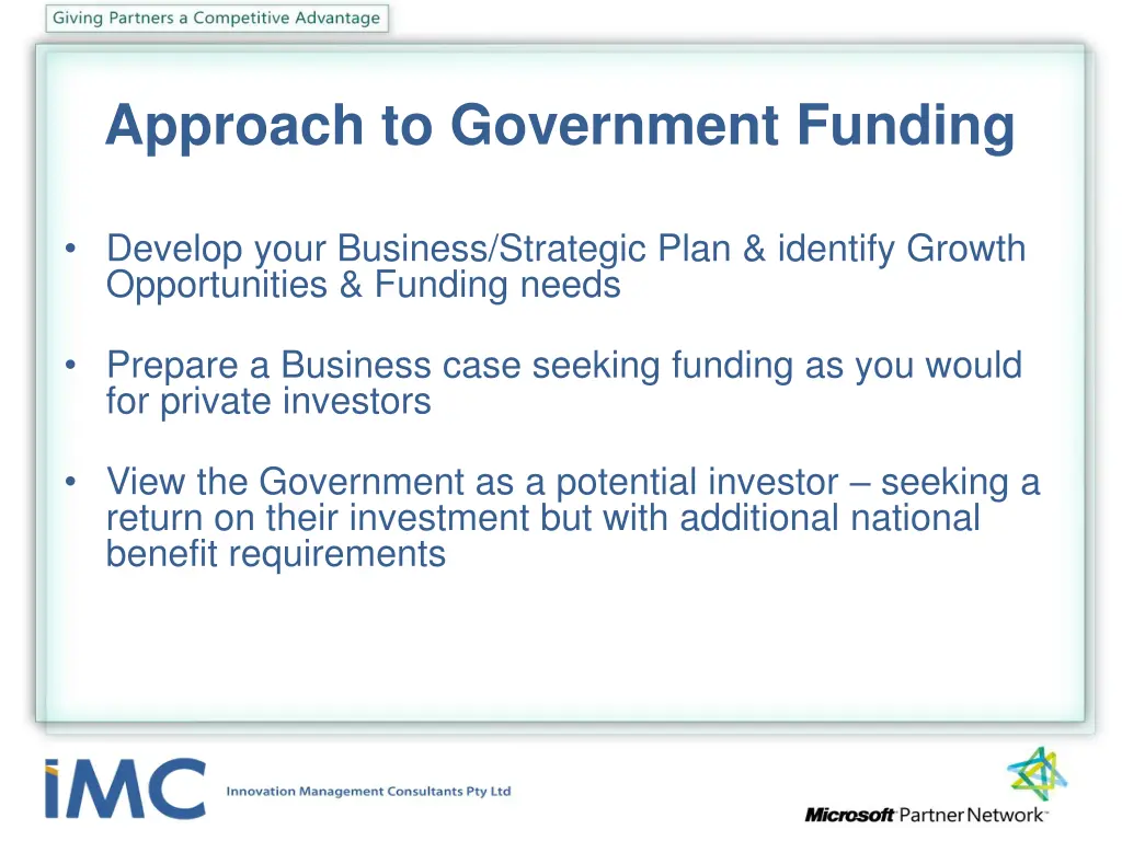 approach to government funding