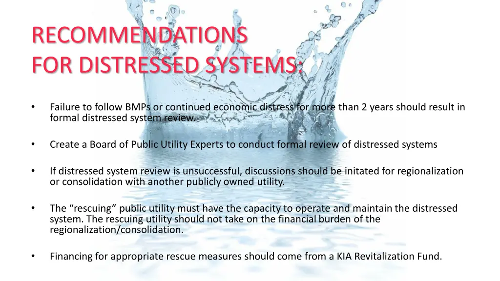 recommendations for distressed systems