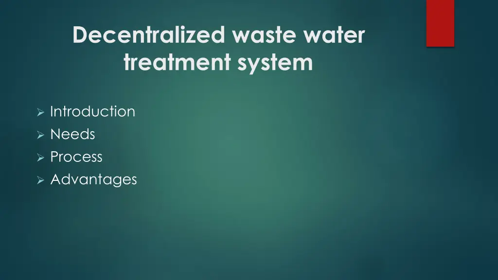 decentralized waste water treatment system