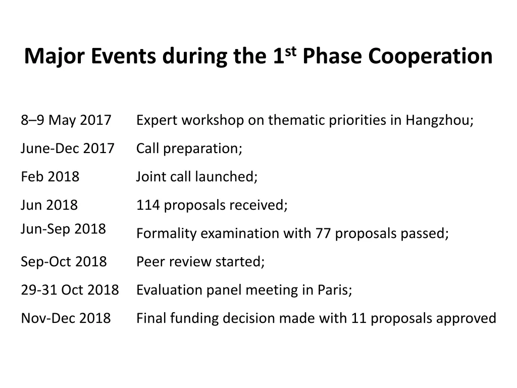 major events during the 1 st phase cooperation