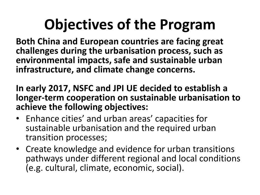 objectives of the program both china and european