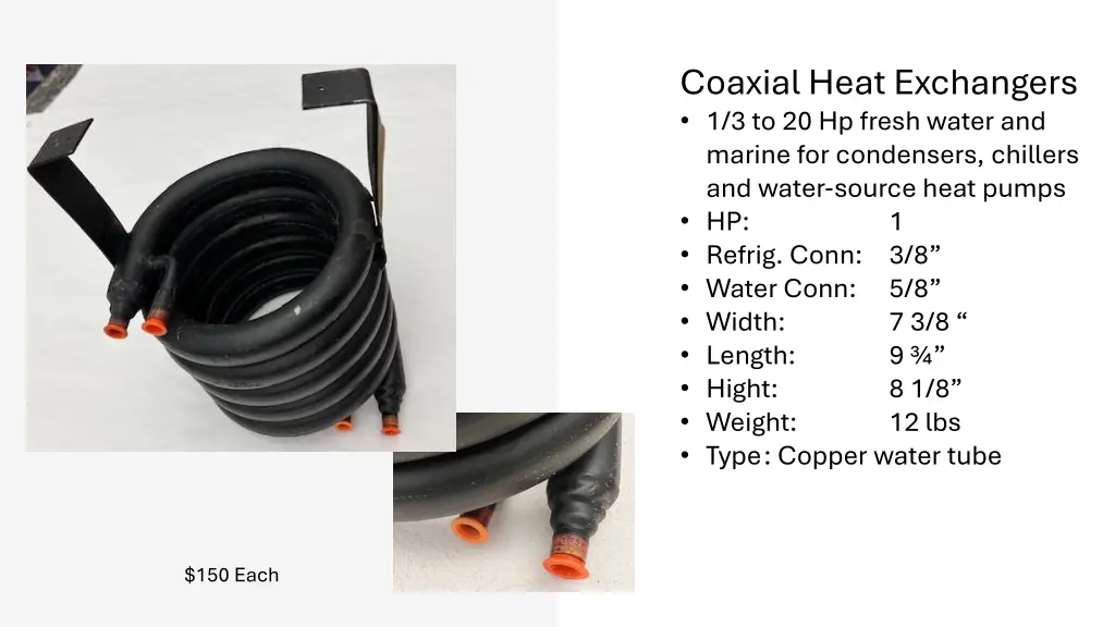 coaxial heat exchangers 1 3 to 20 hp fresh water