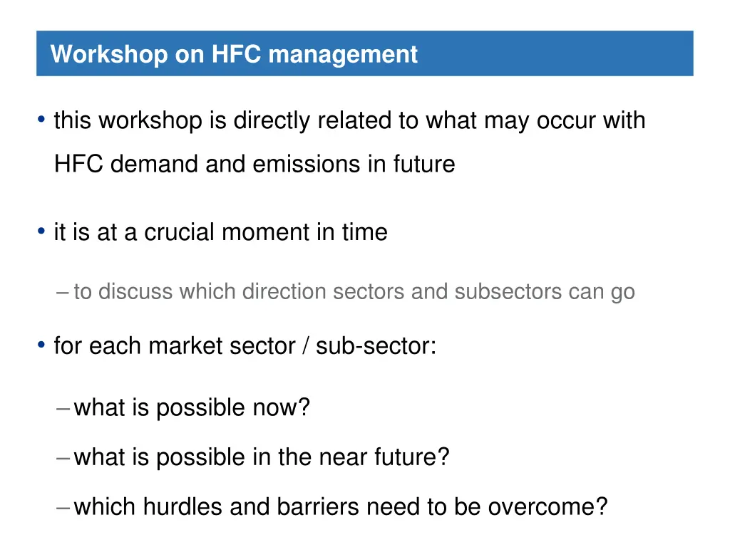 workshop on hfc management