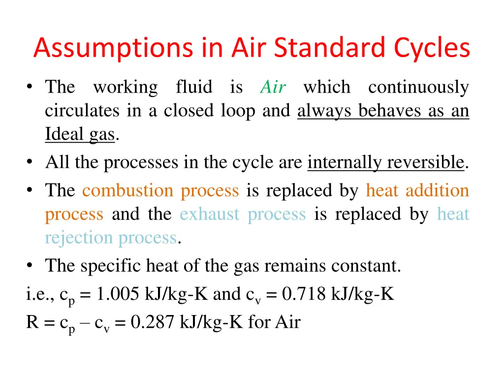 assumptions in air standard cycles
