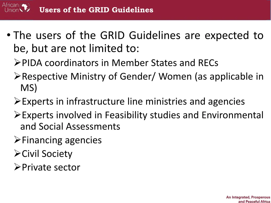 users of the grid guidelines