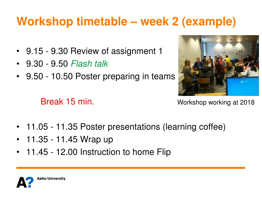workshop timetable week 2 example