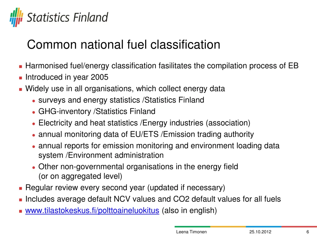 common national fuel classification