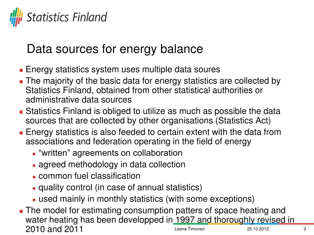 data sources for energy balance
