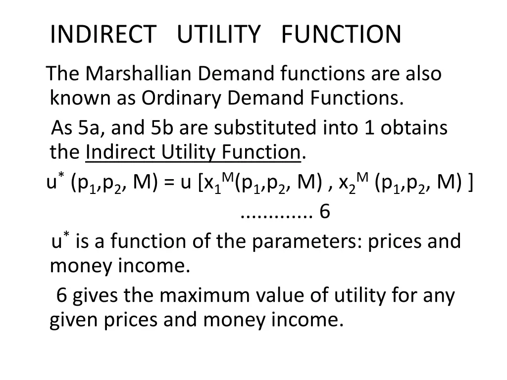 indirect utility function