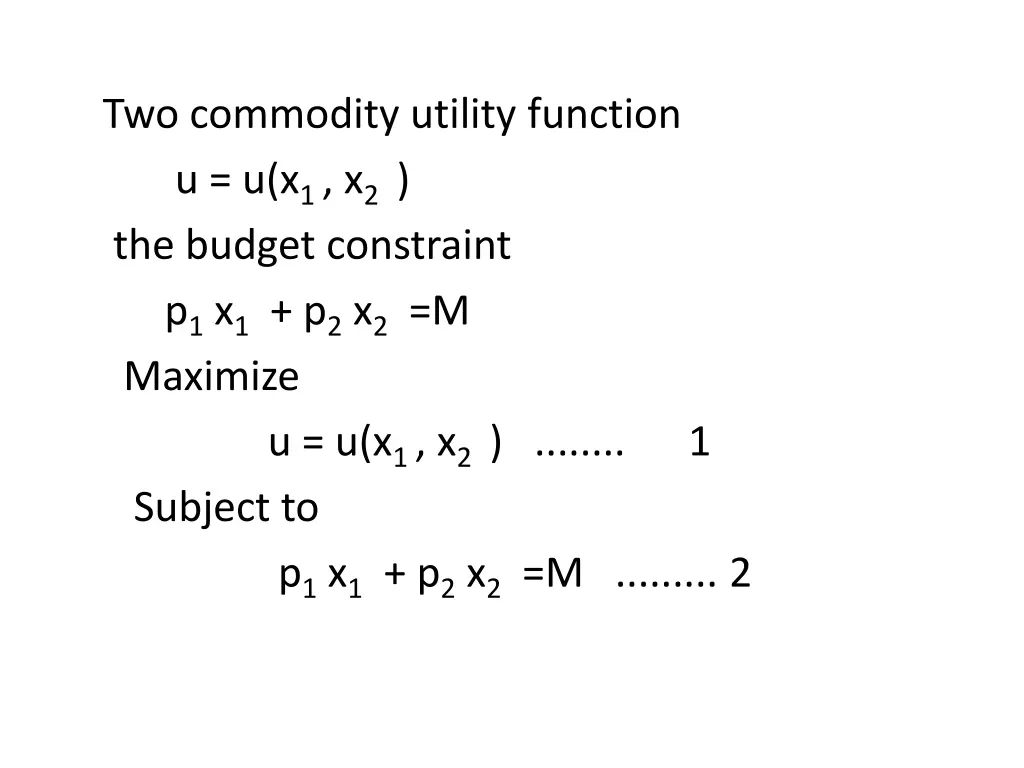 two commodity utility function