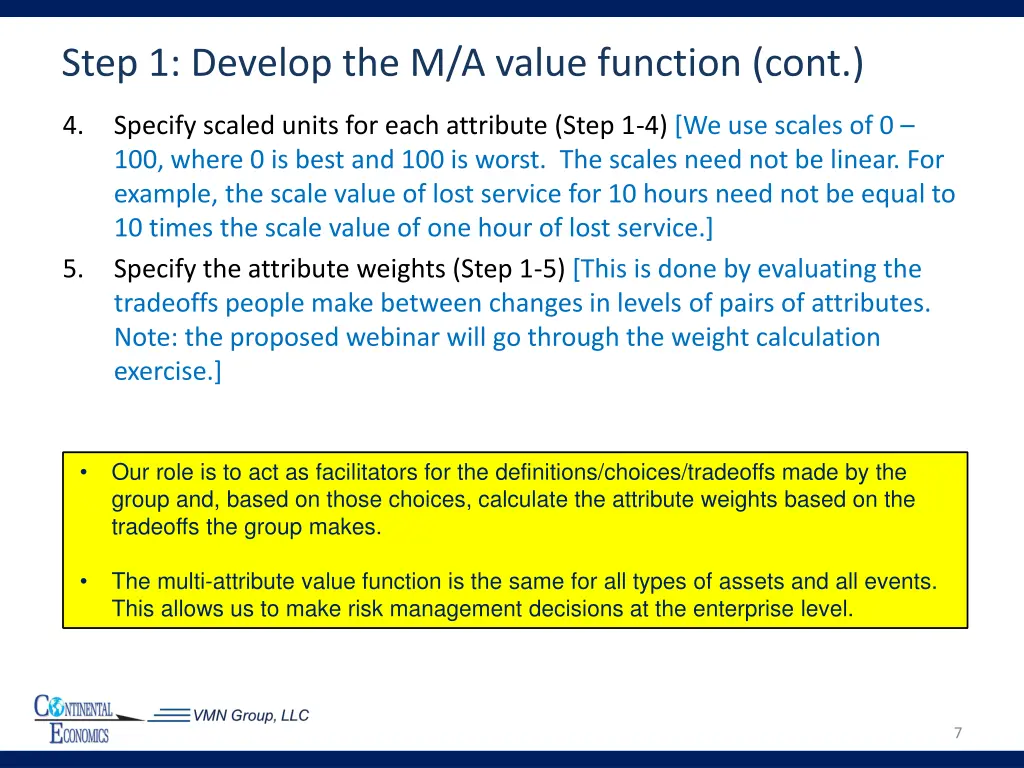step 1 develop the m a value function cont