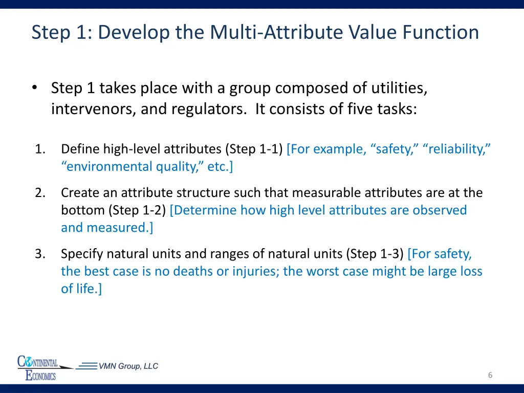 step 1 develop the multi attribute value function
