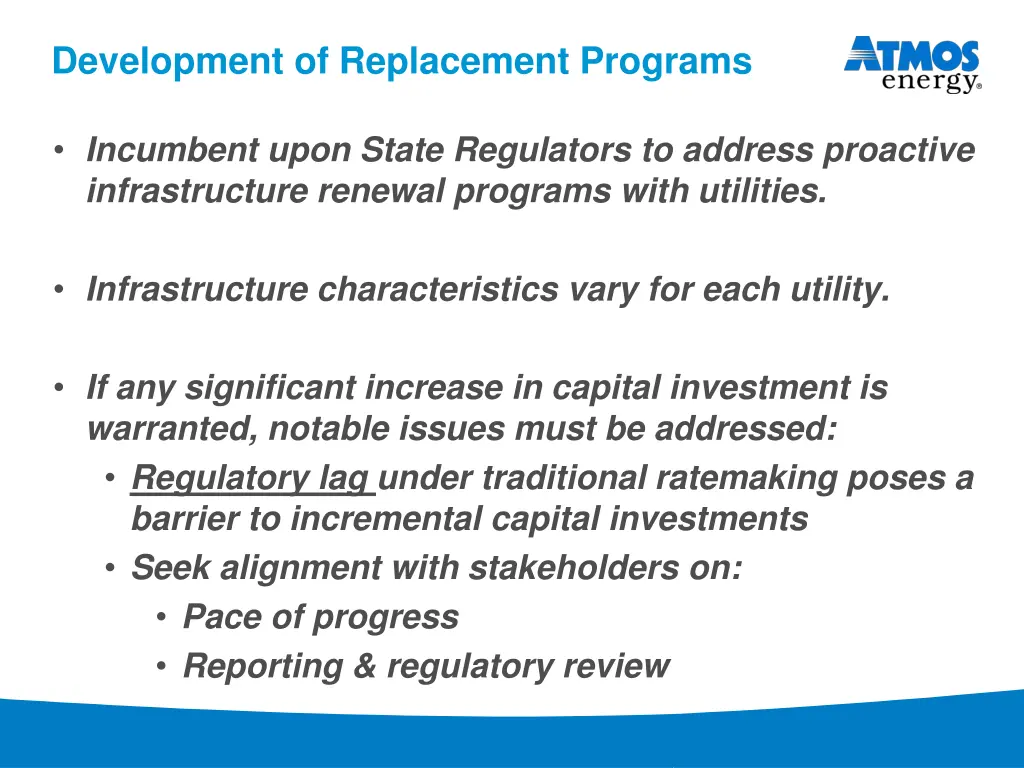 development of replacement programs