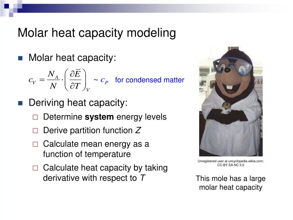 molar heat capacity modeling