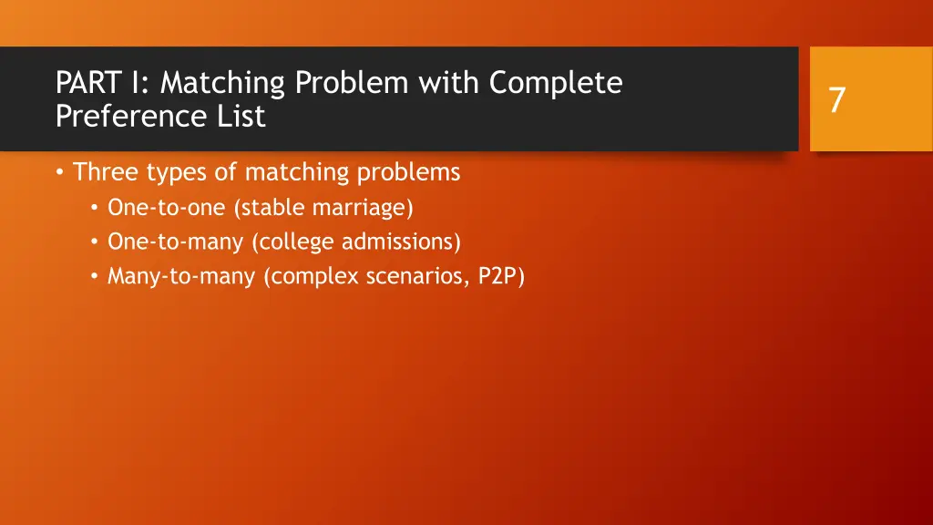 part i matching problem with complete preference