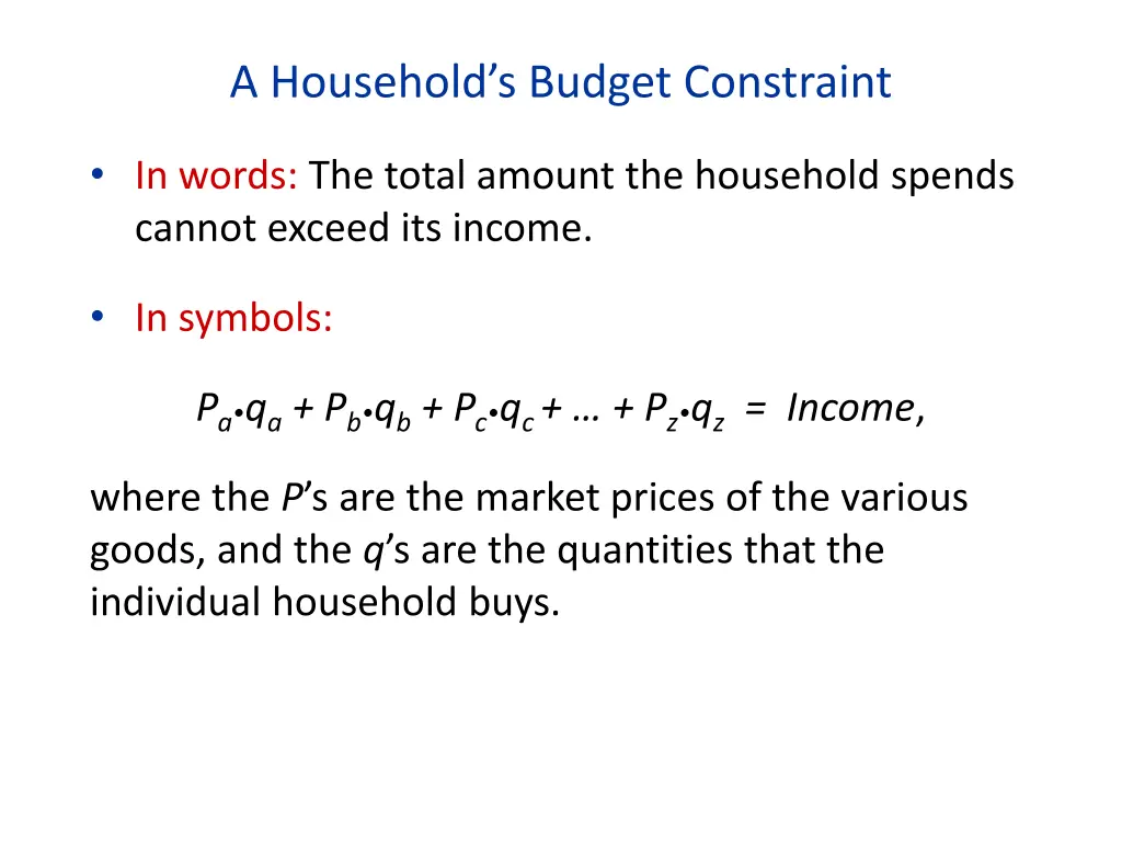 a household s budget constraint