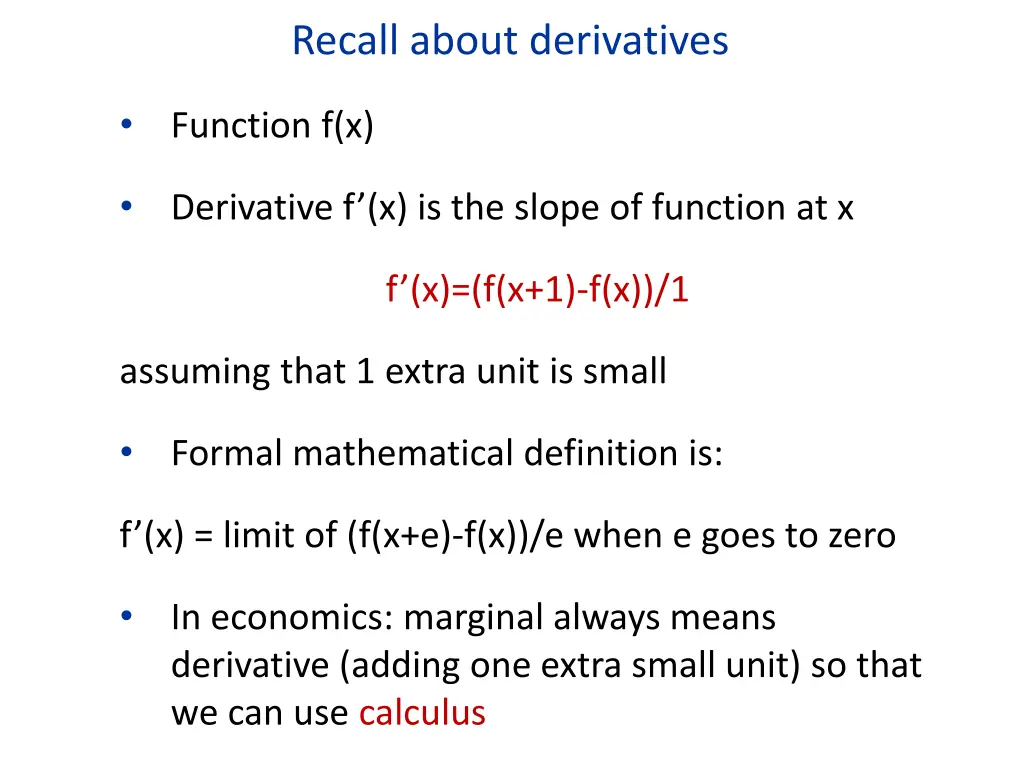 recall about derivatives