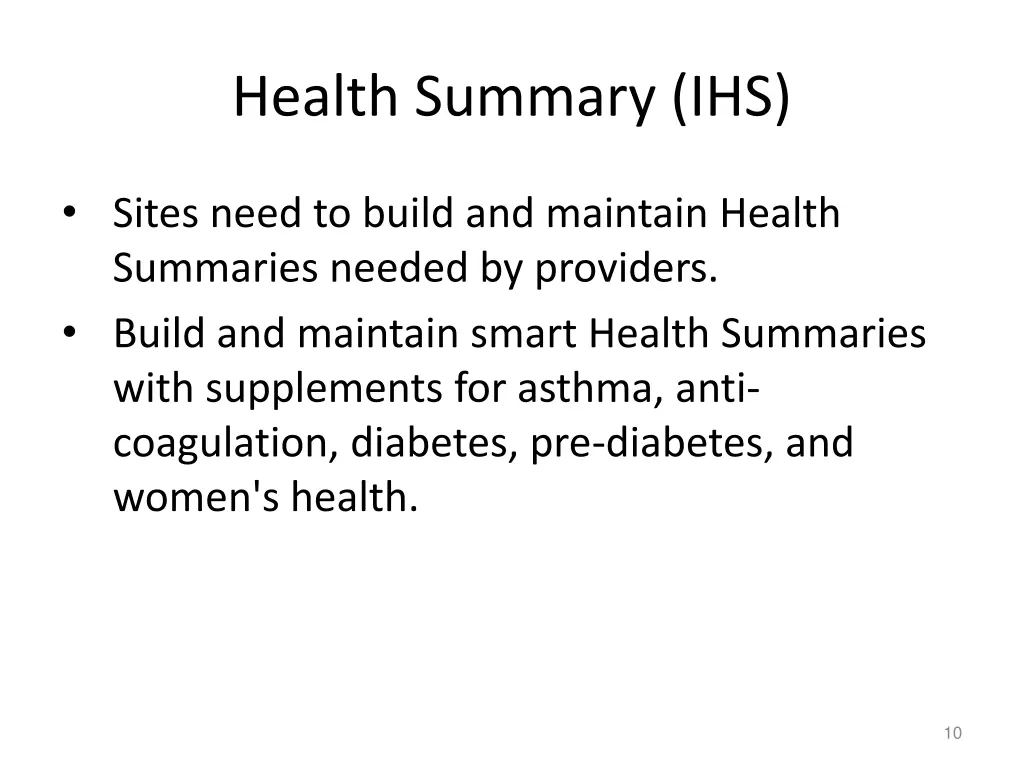 health summary ihs