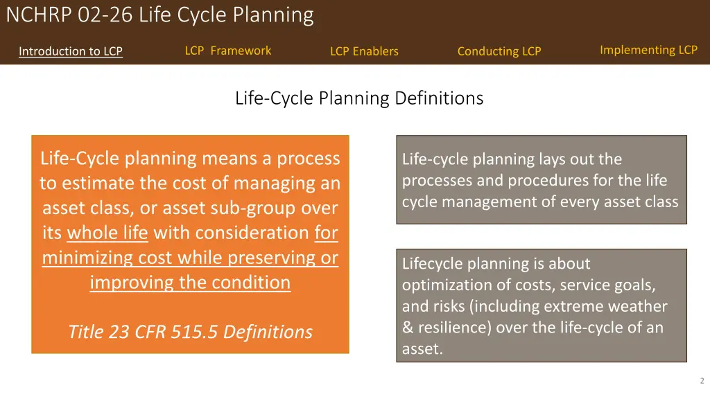 nchrp 02 26 life cycle planning