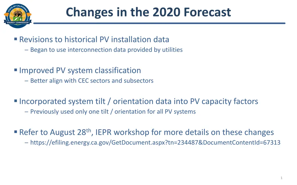 changes in the 2020 forecast