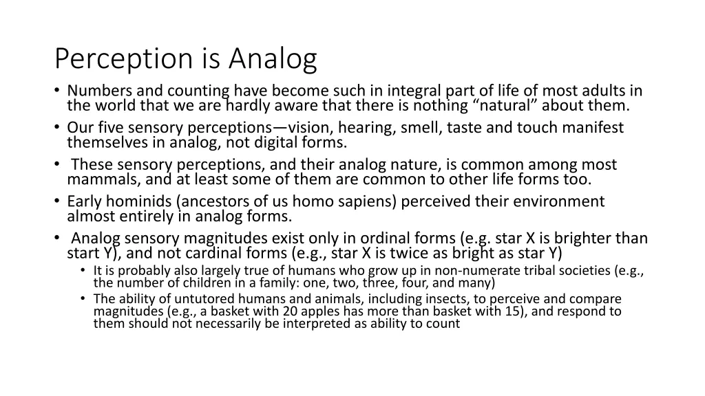 perception is analog numbers and counting have